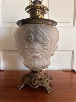 Antique Frosted Glass Cherub Lamp Base