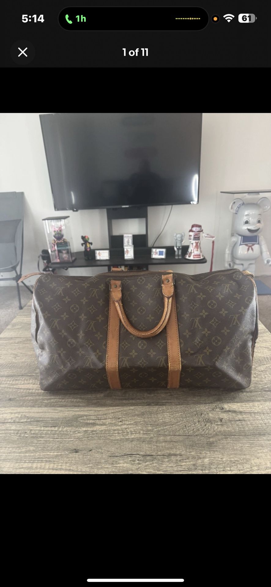 Louis Vuitton LV Duffle Bag: Keepall Bandouliere 50 Brown Monogram With ( COA )
