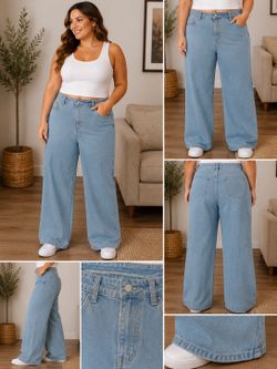 Plus Size Light Wash Wide Leg Jeans – High Rise Denim – Size 16