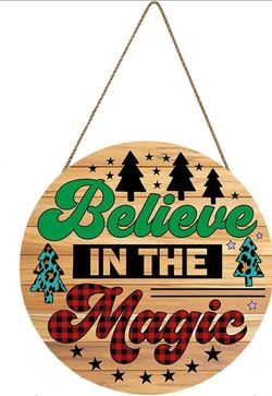 12 inch BELIEVE IN THE MAGIC wooden christmas decoration