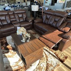 Brown Leather Recliner, Loveseats ,Zero Money Down !!! 