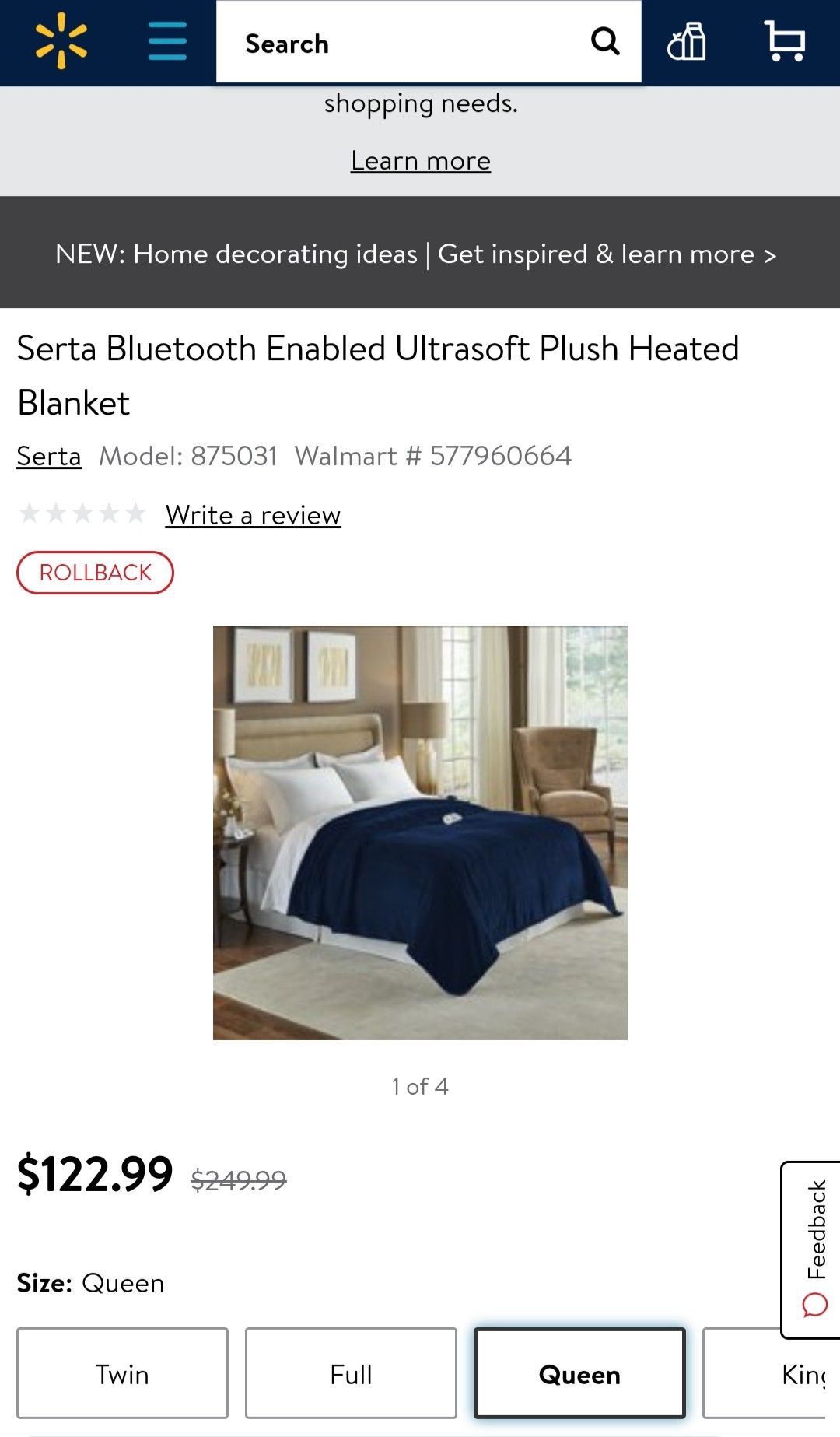Serta Queen Heat Blanket with bluetooth $30 for Sale in Redondo Beach, CA -  OfferUp