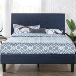 Zinus Omkaram 47" Upholstered Navy Platform Bed, Queen 