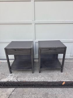 Pair of Gray Wood Nightstands with Drawer