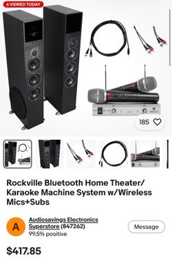 Rockville Complete Karaoke & Home Theater Setup – Tower Speakers & Wireless Mics