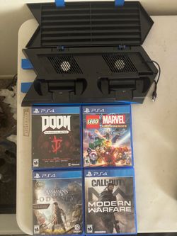 Ps4 Game Bundle W/Vertical Cooling Stand - Doom, Lego Marvel, Assassin’s Creed Odyssey, Call Of Duty Modern Warfare