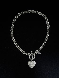 Guess Silver Heart Necklace / Guess Logo Link Pendant Necklace - Silver