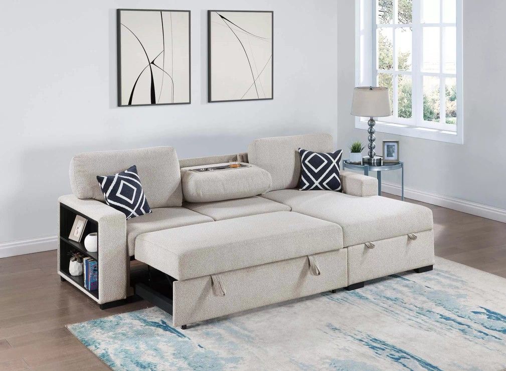 Brand New Beige Sectional Sofa Storage Sleeper 