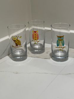 Set of 3 small owl drinking glasses