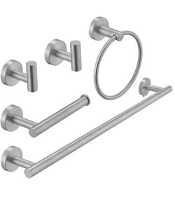 5-Piece Bath Hardware with Towel Bar Towel Hook Toilet Paper Holder and Towel Ring Set in Brushed Nickel