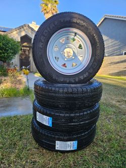 4 LLANTAS CON RIN DE TRAILA ((NUEVAS)/ "Brand New" Set of Trailer Tires & Rims  ST175/80R13