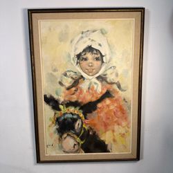 Antique Oil Painting Dutch Girl Art Signed 1920s