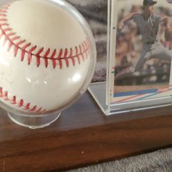 David Cone Autographed baseball with display case