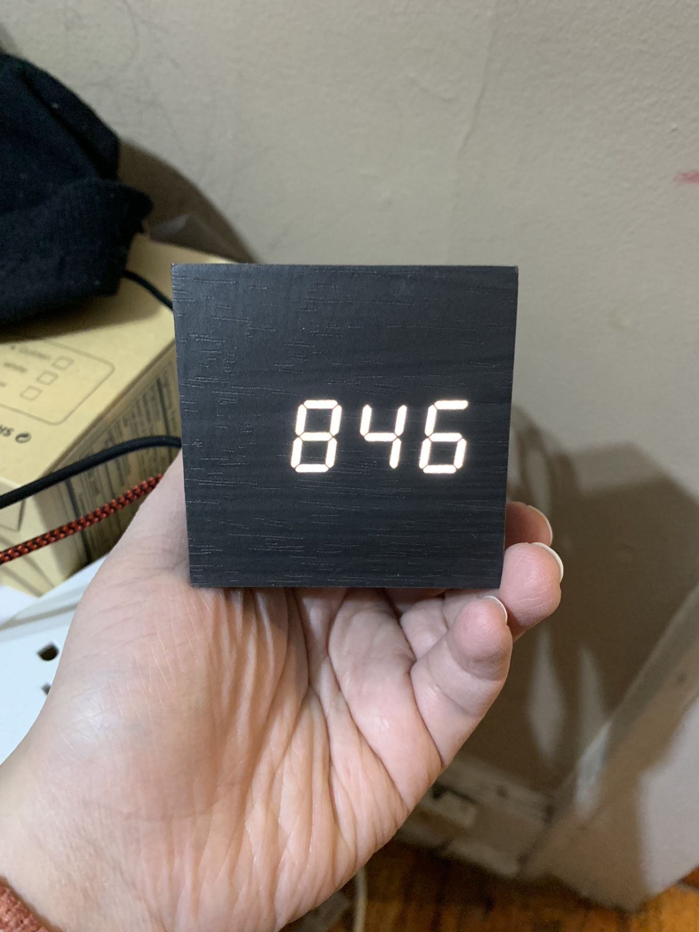 Led cube Digital Alarm Beside Clock Wooden