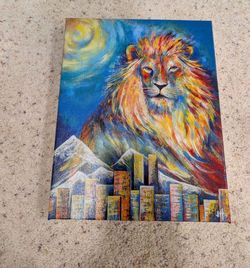 Colorful Lion Cityscape Canvas Painting
