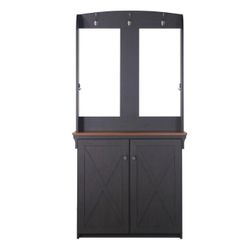 Saint Birch Hawksbury Wood Hall Tree and Cabinet Off - Black and wood color