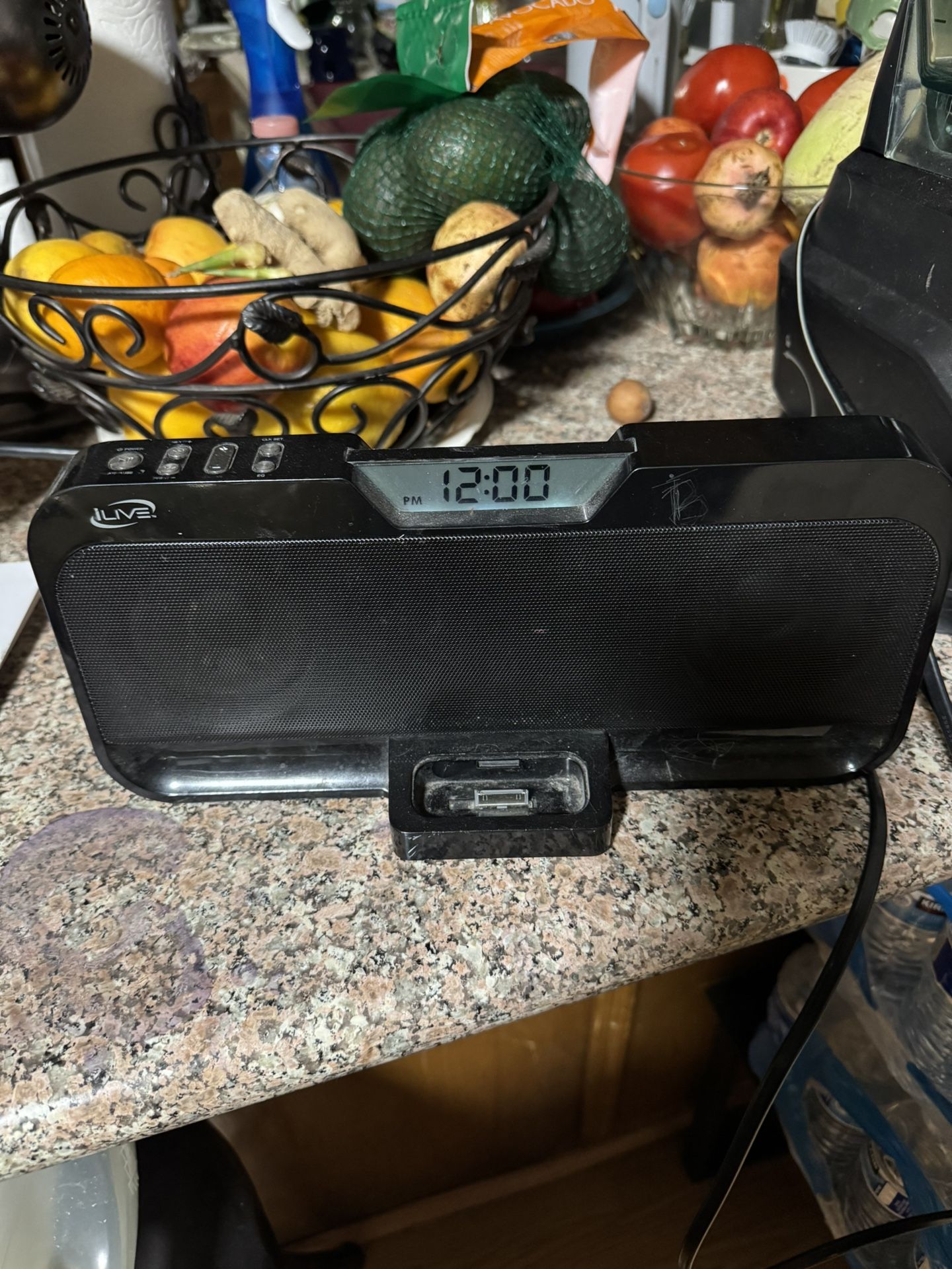 ILive IS208 B Stereo Speaker Clock Docking System iPod Dock Black