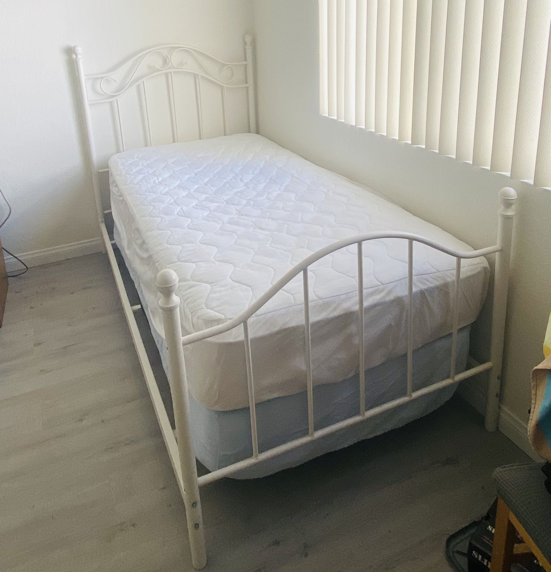 twin size bed with mattress and metal frame