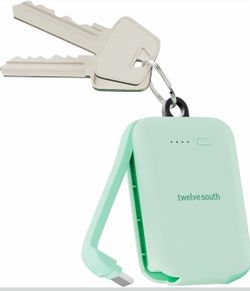 Twelve South PowerClip Mini Portable Charger, Built-in USB-C Cable, Dune Charing Cable for iPhone, AirPods & Android, Power Bank for Samsung Galaxy, P