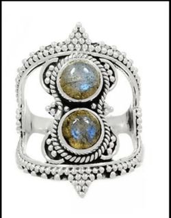 New Labradorite Sterling Silver Gemstone Ring, size 7