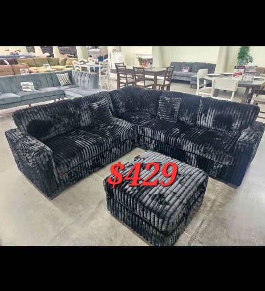Sectional Sofa Cordroy Black Color Brand New In The Box