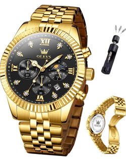 Brandnew Watches Men Luxury Chronograph Moon Phase Waterproof Luminous Watches for Men Analog Quartz Calendar Stainless Steel Strap Wrist Watches
