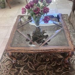 Elegant Wood & Glass Coffee Table + Matching Console Table Set