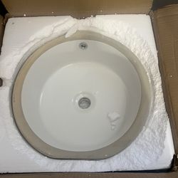 Round Undermount Bathroom Sink, QISHKA 16" × 16" Ceramic Undercounter Vanity Sink White Porcelain Vessel Sink, Orbicular Wash Basin with Overflow for 