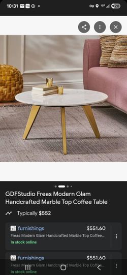 Freas Modern Glam Handcrafted Marble Top Coffee Table