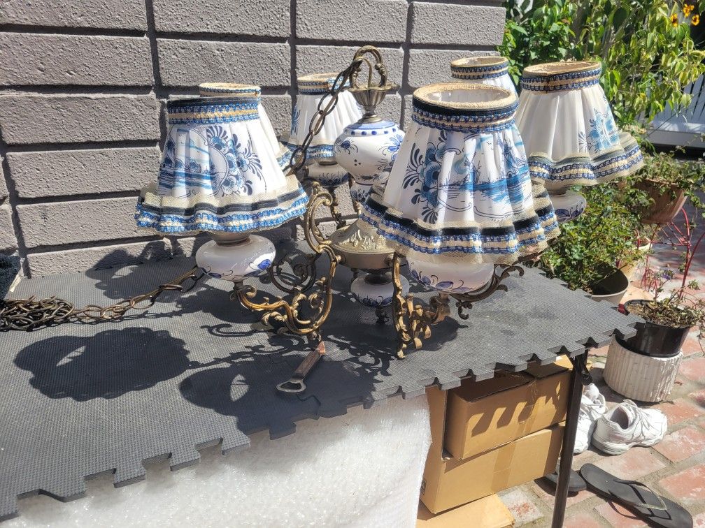 Rare Delft Blue Antique Chandelier