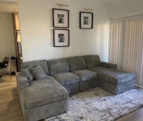 Gray corduroy sectional sofa couch (Available for same day)