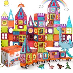 Magnetic Tiles Building Blocks with 4 Cars Magnet Train Set for Kids Construction STEM Toy Preschool Educational Creativity Learning Brithday Gift for