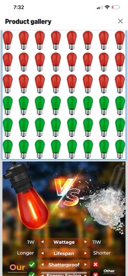 GvvooHome 48 Pack S14 Red and Green Outdoor Light Bulbs for String Lights 1W LED Colored Replacement Bulbs for Patio Lights, Shatterproof, Waterproof,