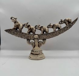 Family Of Elephants Traveling On A Curve Decorative Bridge 14x7.5x3.25 Polyresin