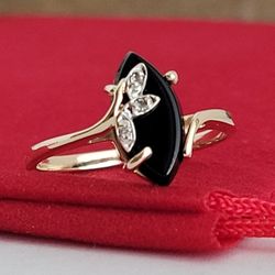❤️10k Size 6.75 Fancy Solid Yellow Gold Onyx and Genuine Diamonds Ring!/ Anillo de Oro con 1 Onyx y Diamantes! 👌🎁Post Tags: 10k 14k