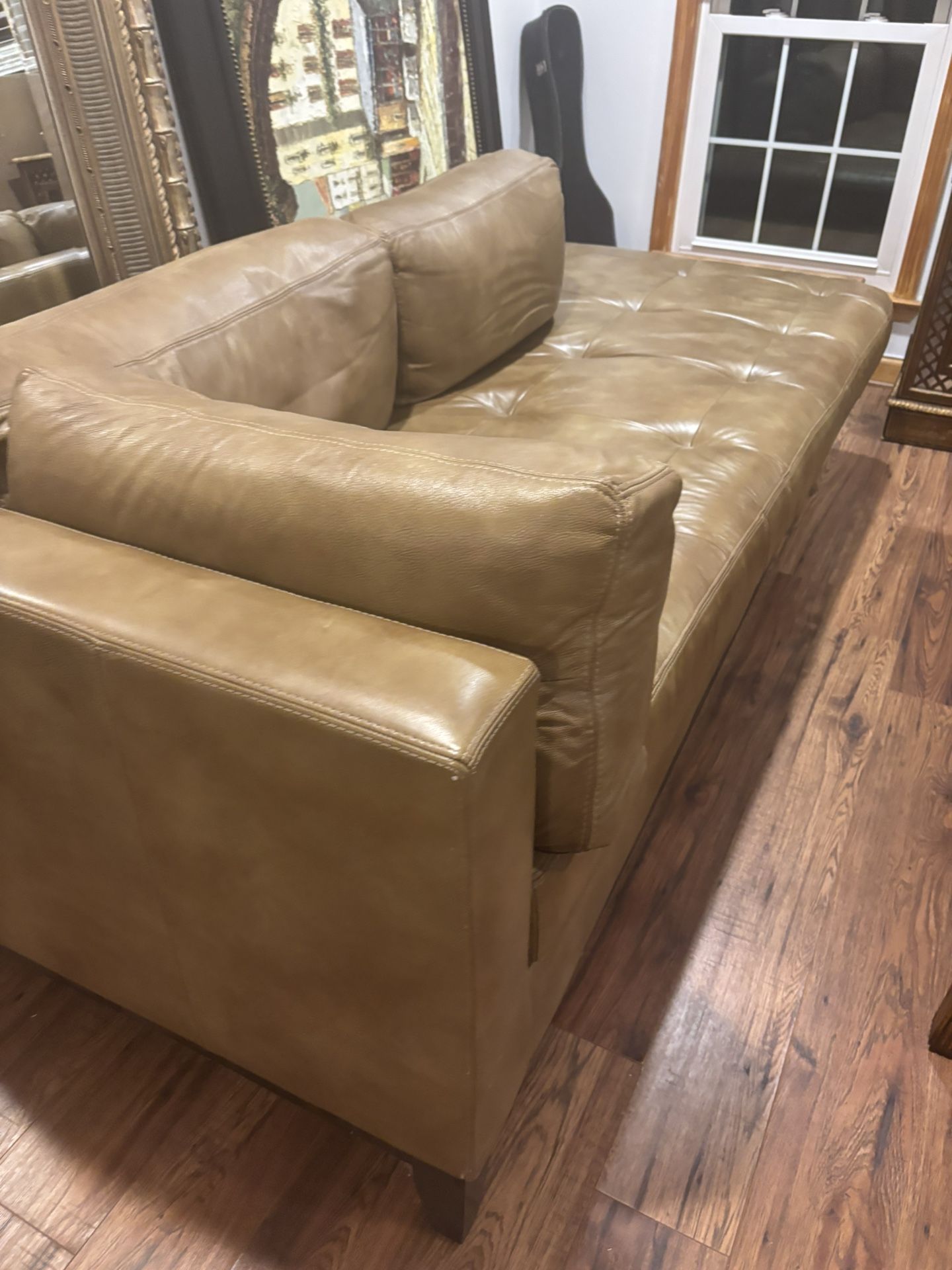 Designer Lamb Skin Sofà /couch Olive Green Paid $4000 Originally No Pets No Kids No Smoking Moving Must Go! 