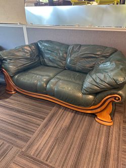DUMPED - Dark Green Leather Daybed with Wood Accents