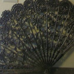 VINTAGE BURWOOD FAN WALL HANGING DECOR, 43" x 26.5", BLACK SILVER WASH