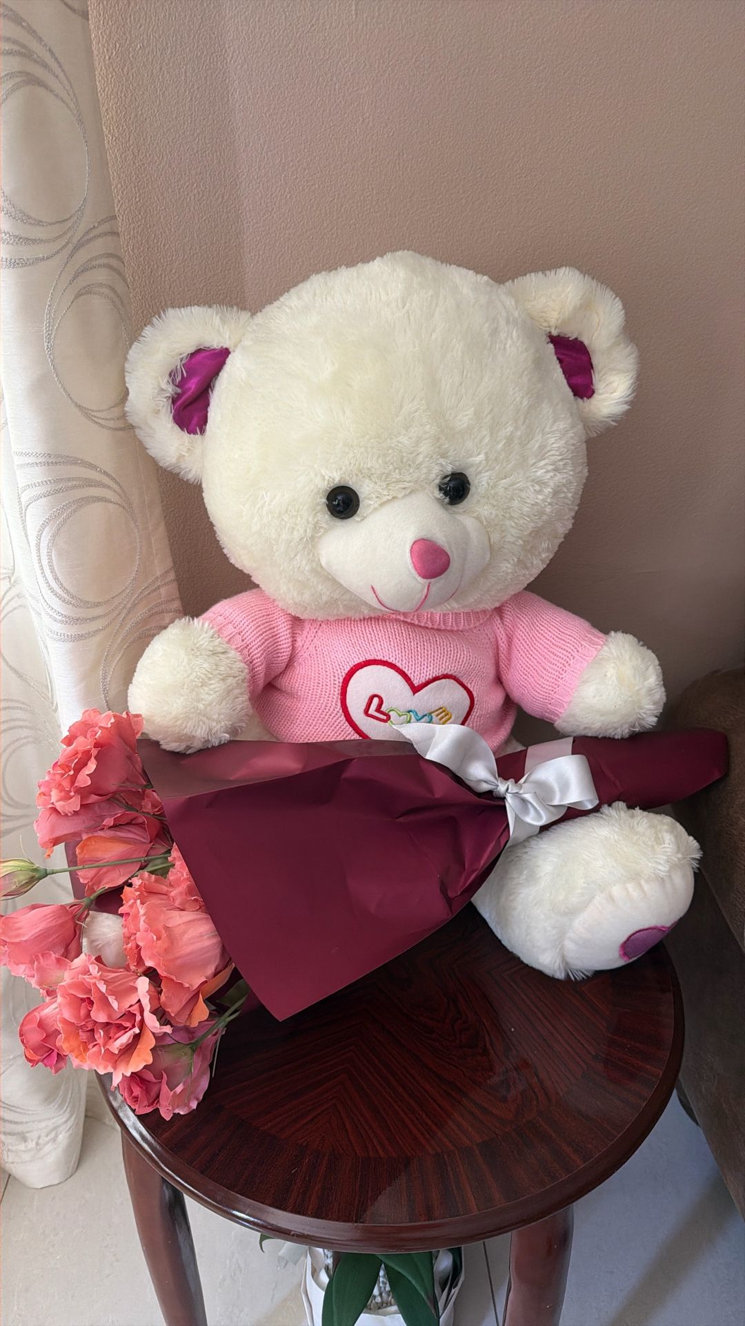 Valentin’s Day LOVE Bear With Artificial Flowers A Gift For Your Loved Once, $35