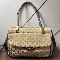 Coach Madison Madeline Op Art Sateen East West Satchel Canvas w Leather Trim