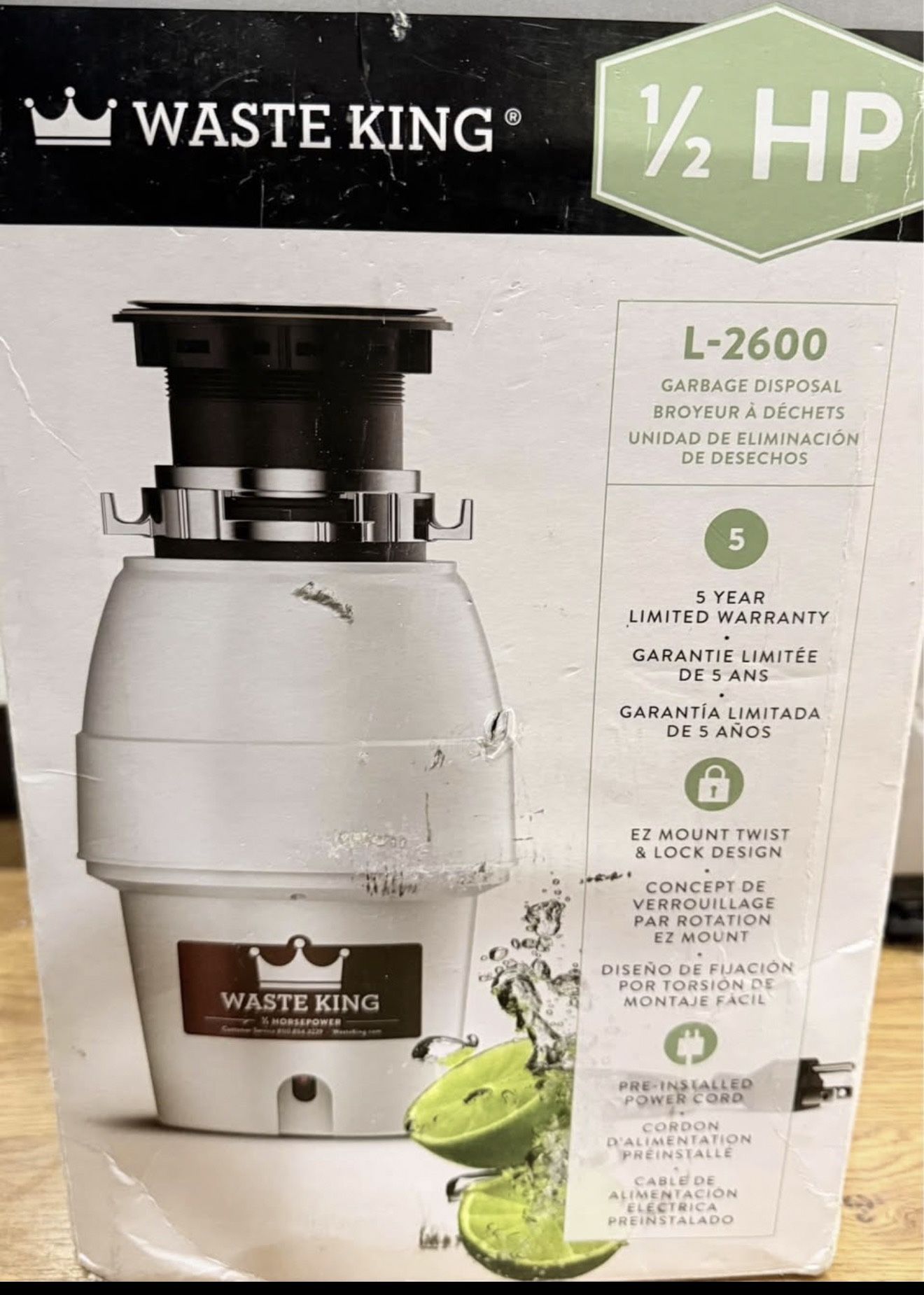 Waste King Legend Series 1/2 HP Under Skin Waste Disposer with Preinstalled Power Cord