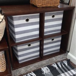 Pottery Barn Cameron Storage Stackable Wood Cube 2 Striped Bins 