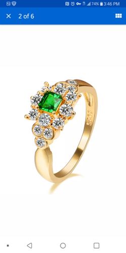 Lovely gold-plated silver s925 created emerald ring size 8