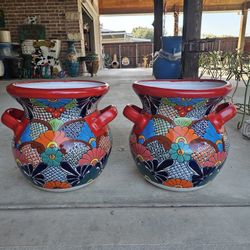 Red Rim Talavera Flower Clay Pots, Planters,Plants, Pottery $60 cada uno.