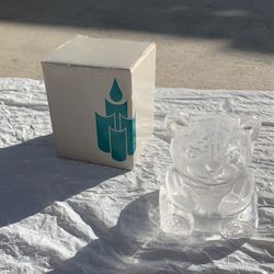 Partylite teddy bear clear glass votive candle holder, Vintage tea light holder