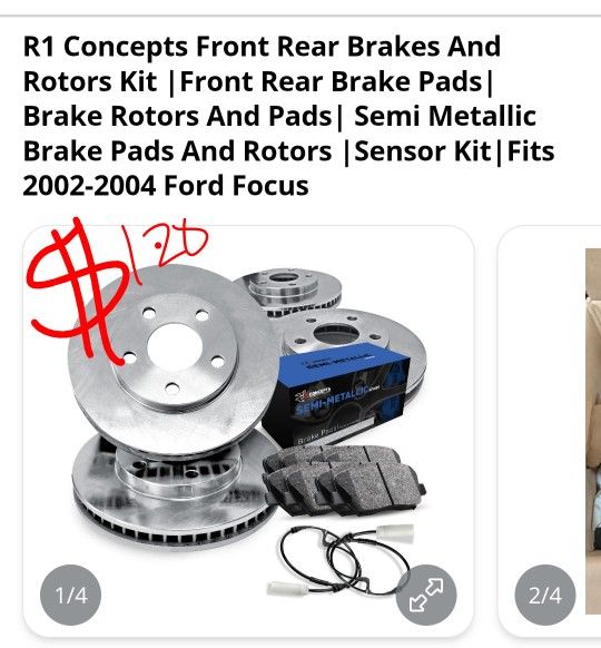 R1 Concepts Front Rear Brakes and Rotors Kit |Front Rear Brake Pads| Brake Rotors and Pads| Semi Metallic Brake Pads and Rotors |Sensor Kit|fits 2002-