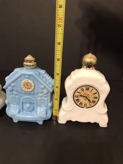 4 Vintage Avon Fairytale Bottles- 2 Large Clocks, 1 Stagecoach, 1 Blue Bell Thumbnail