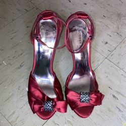 Audrey Brooke Women Size 6M High Heel Strap Open Toe  Bow Tie Pumps Red