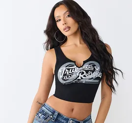 TRUE RELIGION: Rib Notch Tank Black