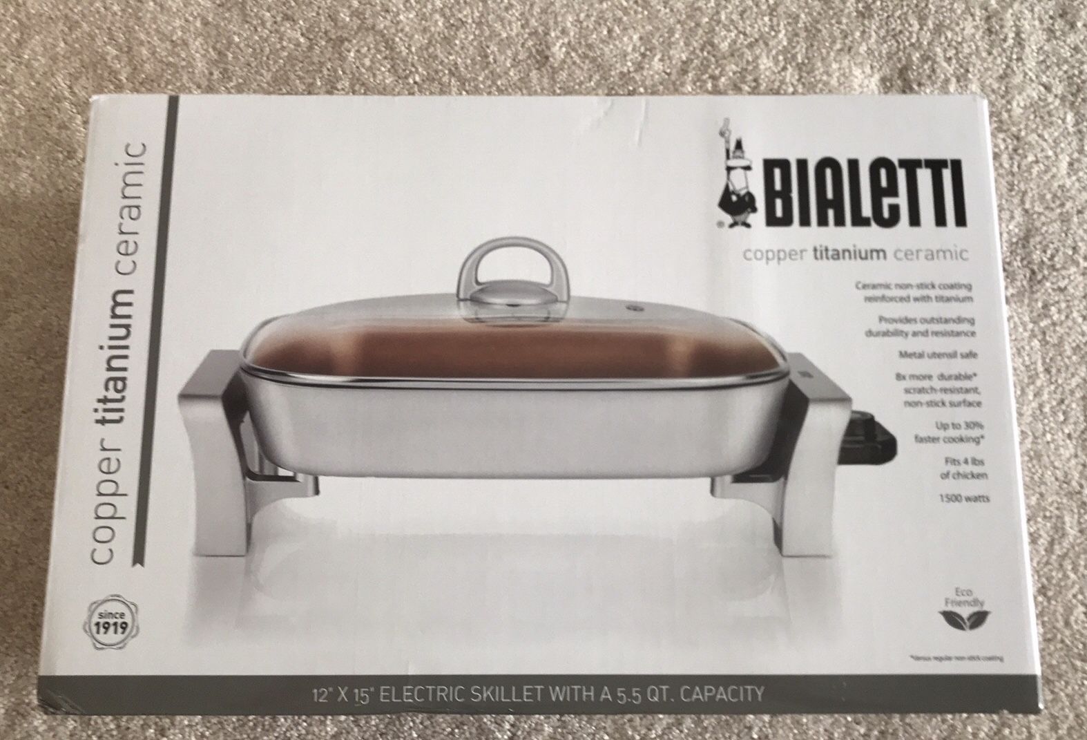 Bialetti copper titanium electric skillet 5.5qt brand new